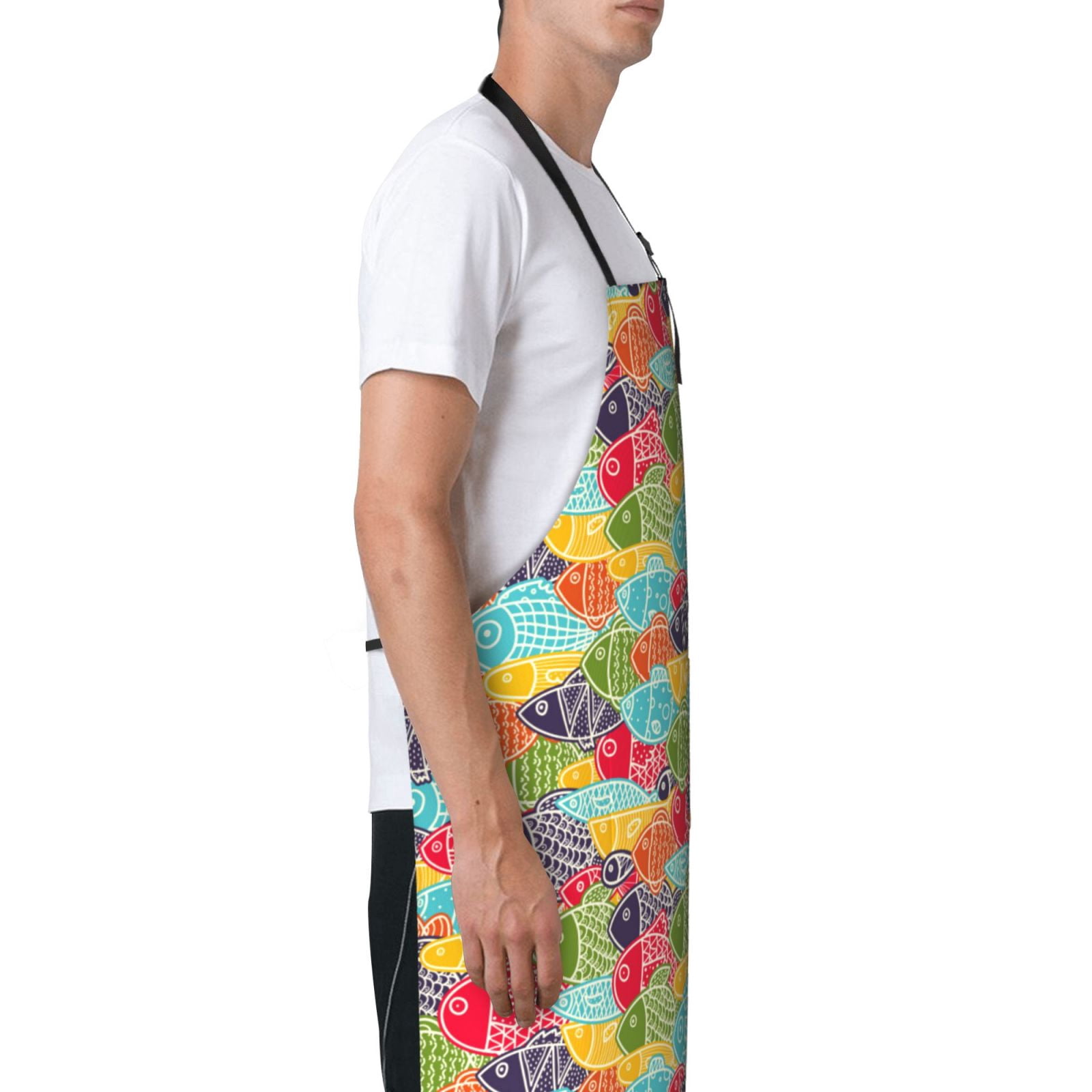 Vsdgher Colorful Fish 2 Waterproof Apron with 2 Pockets Kitchen Chef Aprons Bibs for Grooming Cooking Baking Painting Gardening