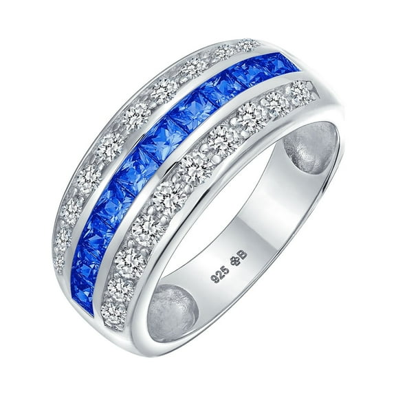 Art Deco AAA Cubic Zirconia Half Eternity Channel Set Princess Cut CZ Dome 3 Row Wide Statement Wedding Band Ring for Women .925 Sterling Silver Comfort Fit 8MM