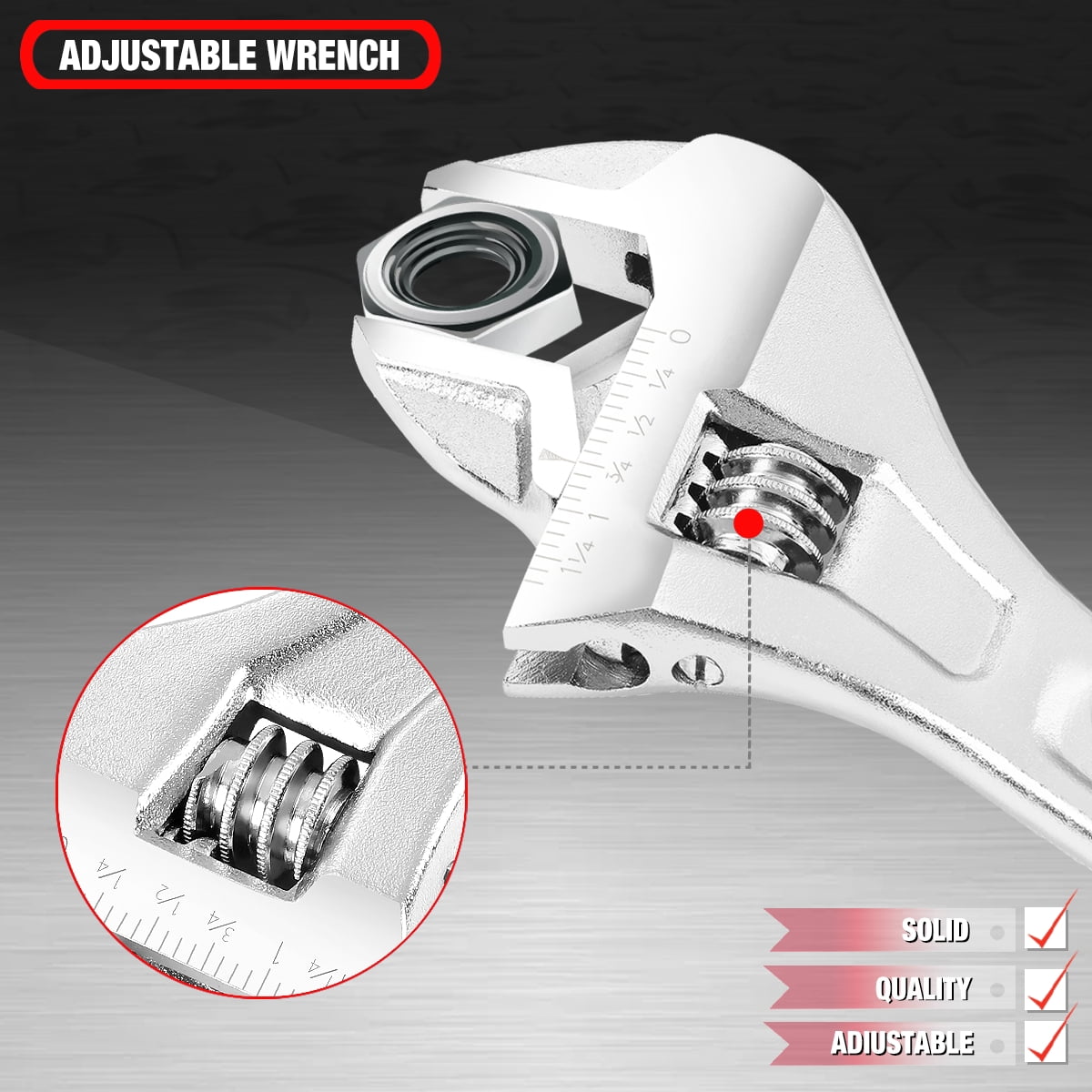 DNA Motoring TOOLS-00047 DNA MOTORING 4Pcs 6"+8"+10"+12" Chrome Vanadium Steel 0.75" to 1.5" Jaw Openning Adjustable Wrench Automotive Repair Tool Set