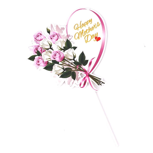 Agiferg Cake Decoration Ribbon Bouquet Flowers Mother's Day Cake Insert Card Baking