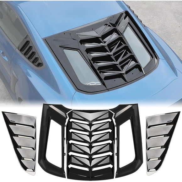 Rear & Side Window Louver for Mustang 2015-2024, Windshield Sun Shade Cover Vent GT Lambo Style for Ford Mustang 2015 2016 2017 2018 2019 2020 2021 2022 2023 2024 (Glossy Black)