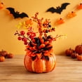 thumbnail image 5 of Halloween 4 Styles Artificial Pumpkin Floral Table Centerpiece, Fall Maple Sunflower Berry Arrangement, Thanksgiving Mantel Table Decor Accessories, 5 of 6