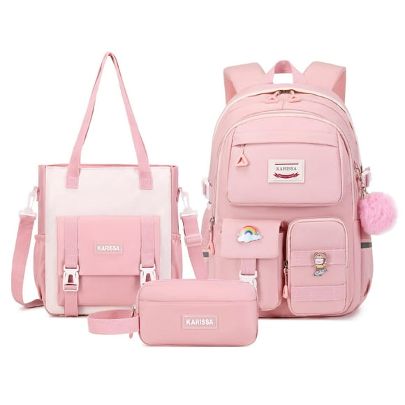Mochila MUSEVOS Kawaii para niñas para la escuela con bolsa de mano rosa, 3 unidades