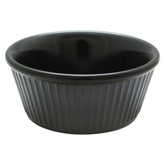 Excellante Fluted Melamine Ramekin Collection 3-1/2 oz., 3-3/8" Fluted Ramekin, Black, Comes in Dozen