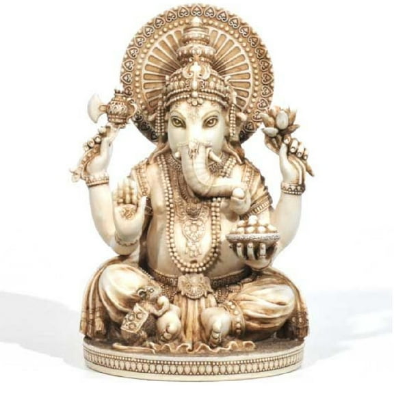 Sitting Ganesha Statue Figurine Antique Ivory Color Hindu Hinduism Deity 6 Inch