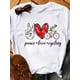 thumbnail image 1 of Women's Peace Love Cycling Graphic T-Shirt - Short Sleeve Crew Neck Casual Top with Floral & Bicycle Design, Medium Stretch, All-Season Comfort for Cycling Enthusiasts, Playful Design Tee, 1 of 6