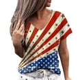 thumbnail image 2 of Conairie 4th of July Shirt Women Relaxed Fit V Neck Short Sleeve Patriotic T Shirt American Falg Print Holiday Commemorative Tops Sky Blue M, 2 of 4