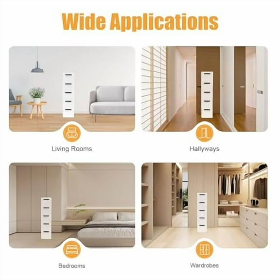 5 Tier Plastic Drawers Narrow Dresser Storage Cabinet, Mobile Stackable Clothes Storage Tower, Suitable for Home, Office, Bedroom Storage Cabinet, 7.87 * 15.75 * 33.07in (White)