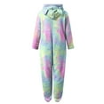 thumbnail image 6 of Moxiu Women Zip-up Hoodie Plush Long Sleeve Pajama Tie Dye Printed One Piece Bodysuits Outfits Sleepwear Hooded Jumpsuit Loungewear, 6 of 7