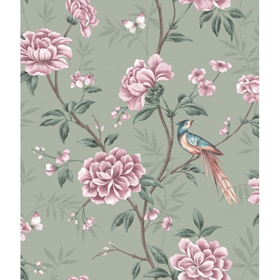 Fine Décor Akina Sage Floral Wallpaper, 20.5-in by 33-ft, 56.38 sq. ft.