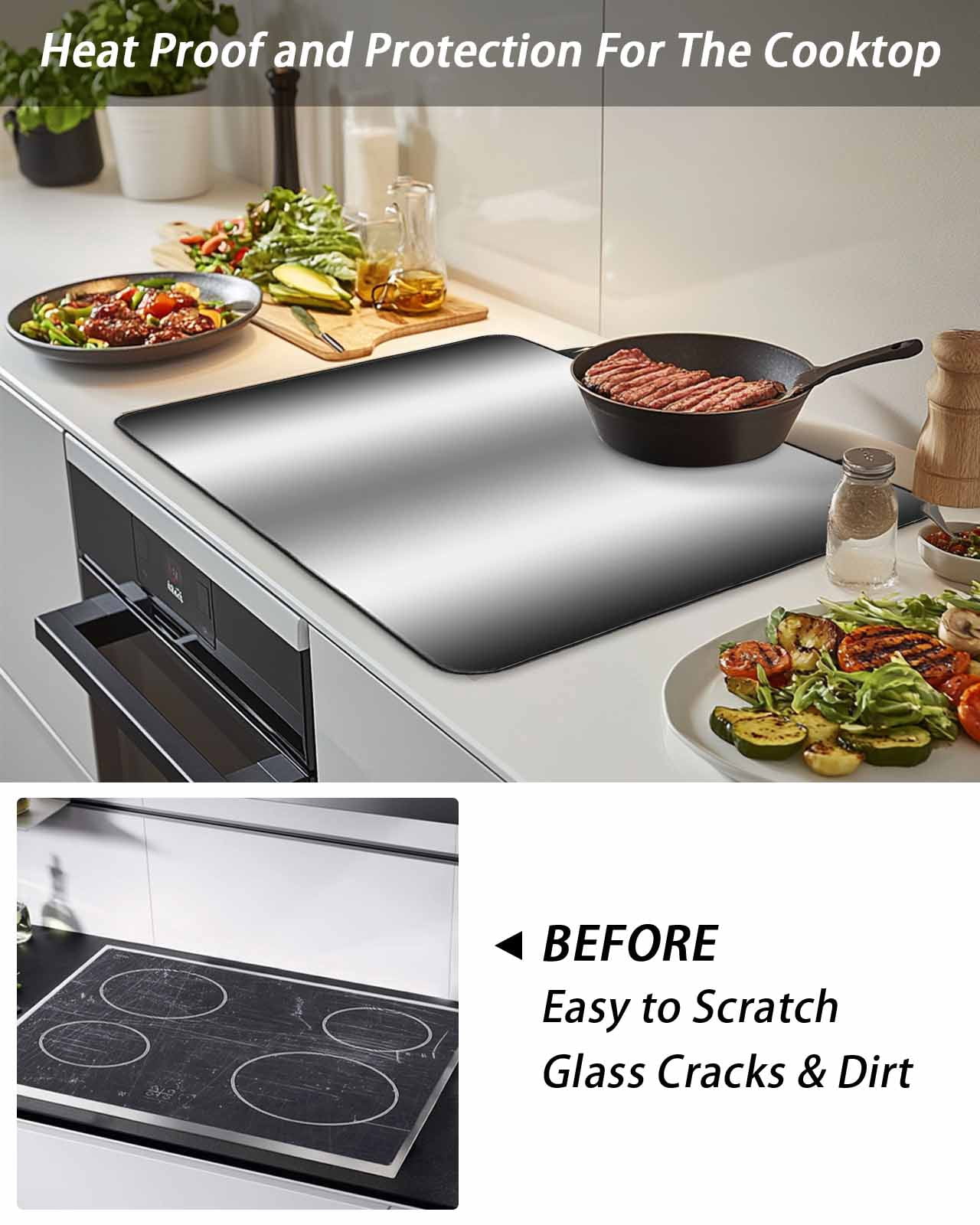 Stove Top Covers for Electric Stove, Ombre Black White Glass Stovetop Cover Protector, Simple Abstract Striped Farmhouse Induction Cooktop Protector Oven Mat for Kitchen Countertop 24"x21"