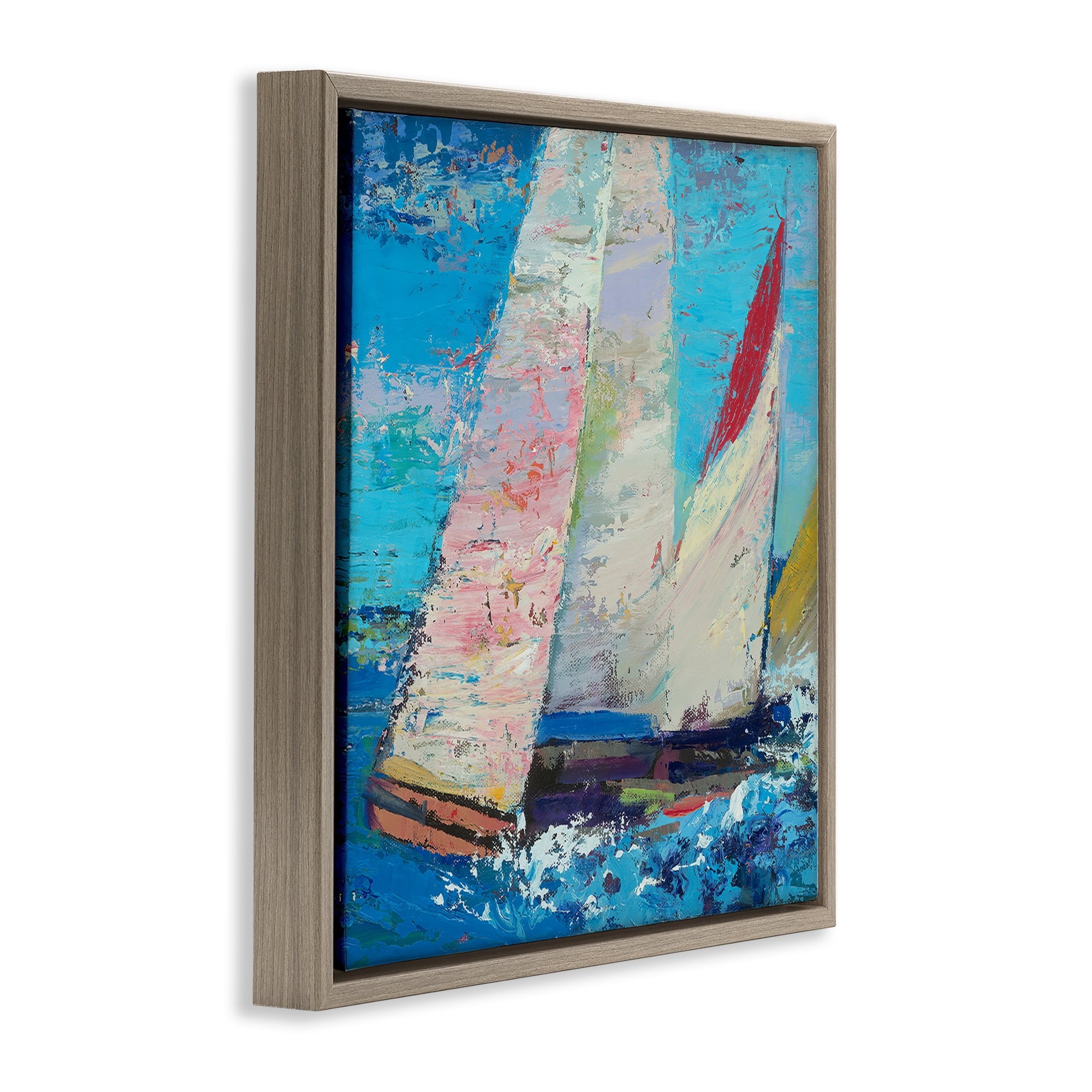 Stupell Industries Expressive Sailboats on Waves Brown Framed Floater Canvas Wall Art, design by Beth A. Forst
