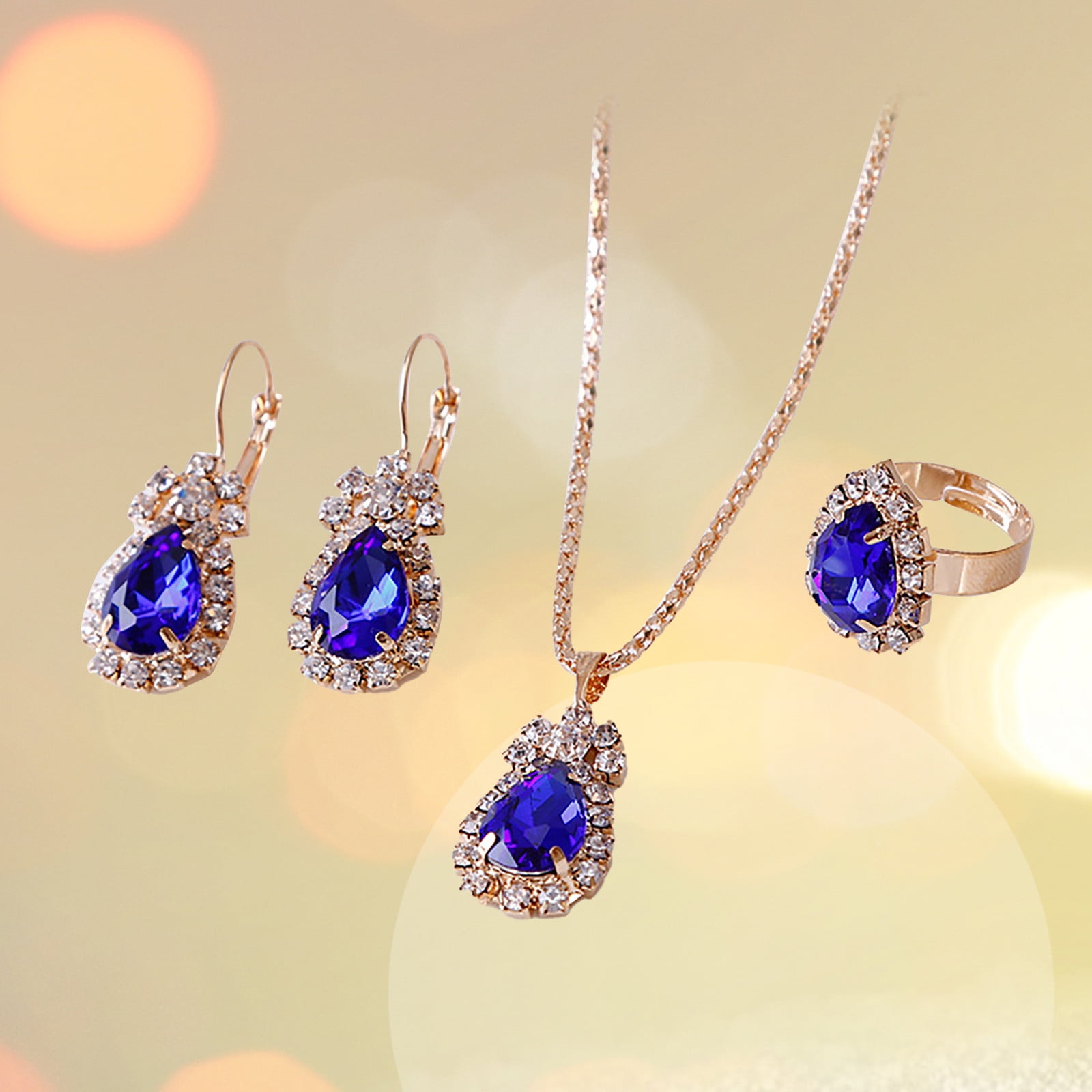 Wholesale Wholesale Women Fashion Multicolor Hollow Floral Gemstone Necklace  Earrings Set Jewelry Set