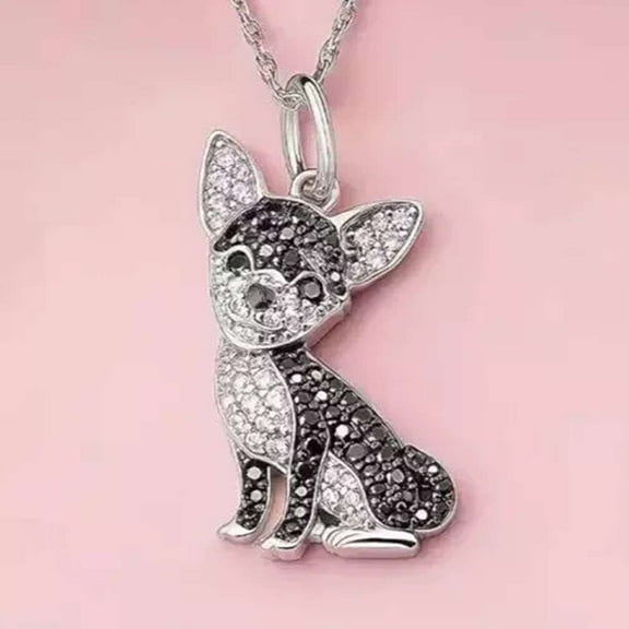 1CT Black Simulated Diamond 925 Silver Chihuahua Dog Shape Pendant 14k White Gold Plated
