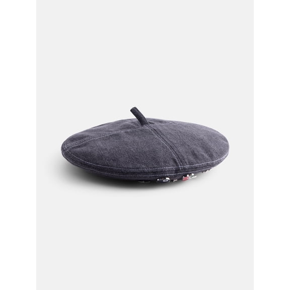 No Boundaries Women's Beret Hat, Grey Denim