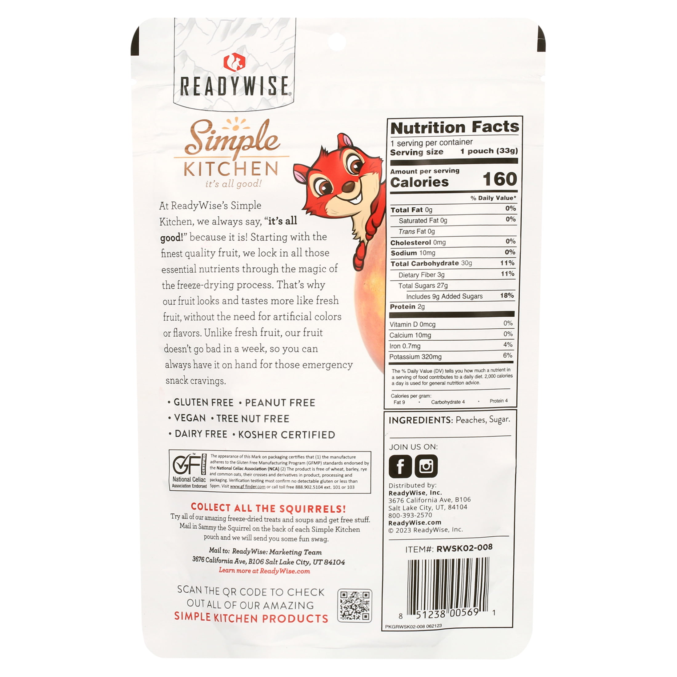 (6 pack) ReadyWise Simple Kitchen Freeze-Dried Peaches