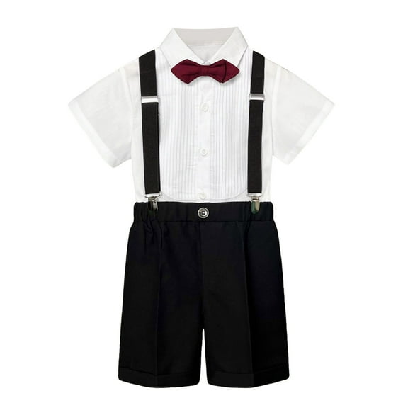 Hienoo Boys Formal Suit Wedding Party Short Sleeve Shirt & Suspenders Pants Set
