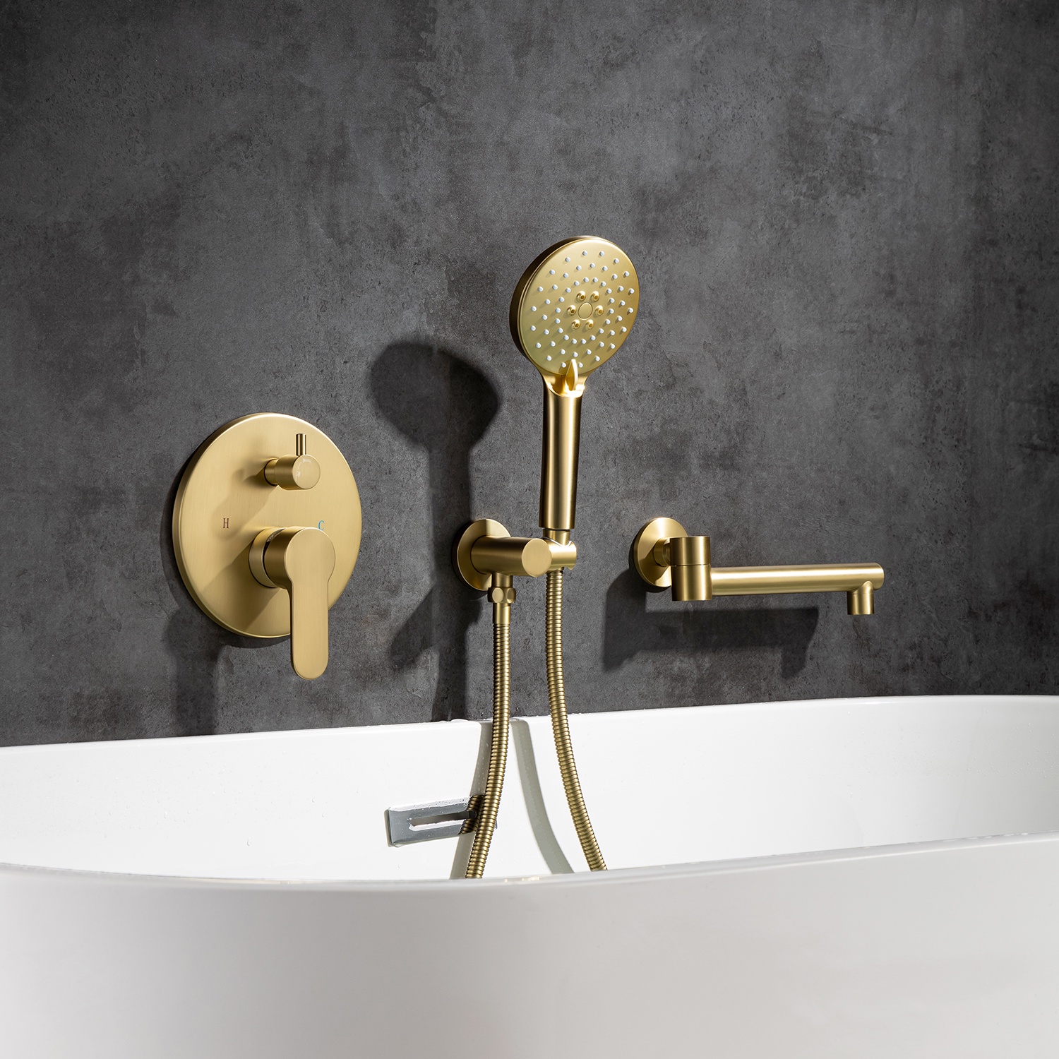 Rainlex One-Handle 1-Spray Setting Brushed Gold Bathtub Shower Faucet