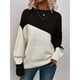 thumbnail image 4 of Suéter Casual de Color Block para Mujer, Cuello Redondo, Larga, Punto Acanalado Negro M, 4 of 8