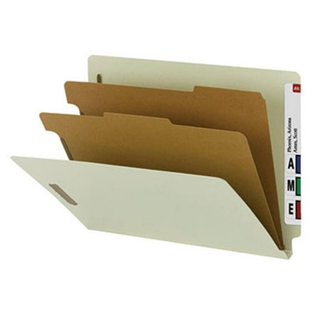 Recycled End Tab Classification Folders - Smead® End-Tab Classification Folders, 2 Dividers, 2 Partitions, Straight Cut, Letter Size, 100% Recycled, Gray/Green, Box Of 10