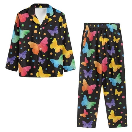 

NETILGEN Colorful Butterflies Design V-Neck Womens Button Up Gown Pajama Shirt Stretchy Button Down Night Shirts for Women Sleepwear 2 Pack Button Pajamas for Women Cotton
