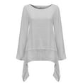 thumbnail image 3 of T Shirts for Women Casual Tops Plus Size Irregular Linen Long Sleeve Crew Neck Blouse Tee Shirt Top, 3 of 8