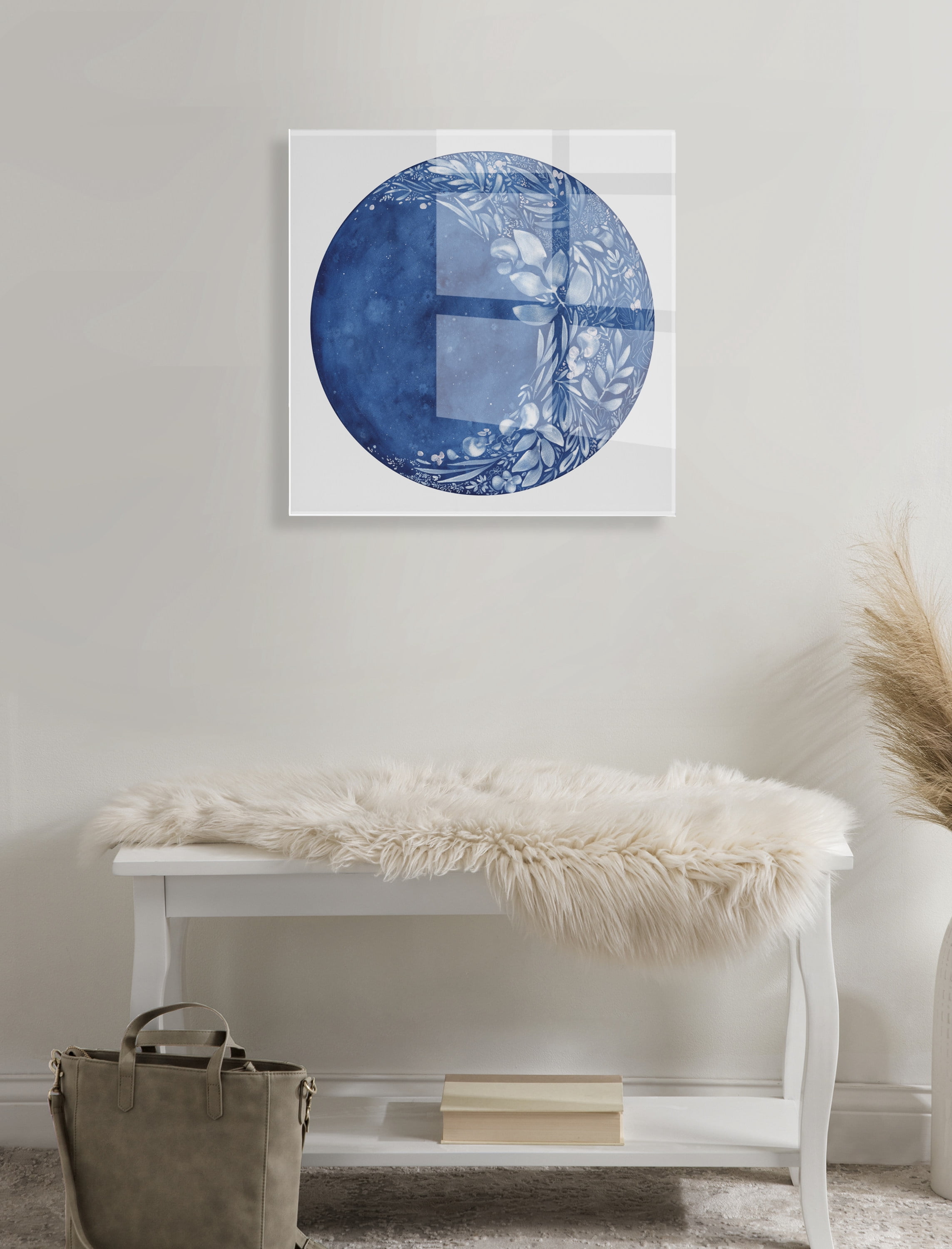 Kate and Laurel Waxing Flower Moon Floating Acrylic Art by Ingrid Sanchez of CreativeIngrid, 23x23, Decorative Moon Art for Wall
