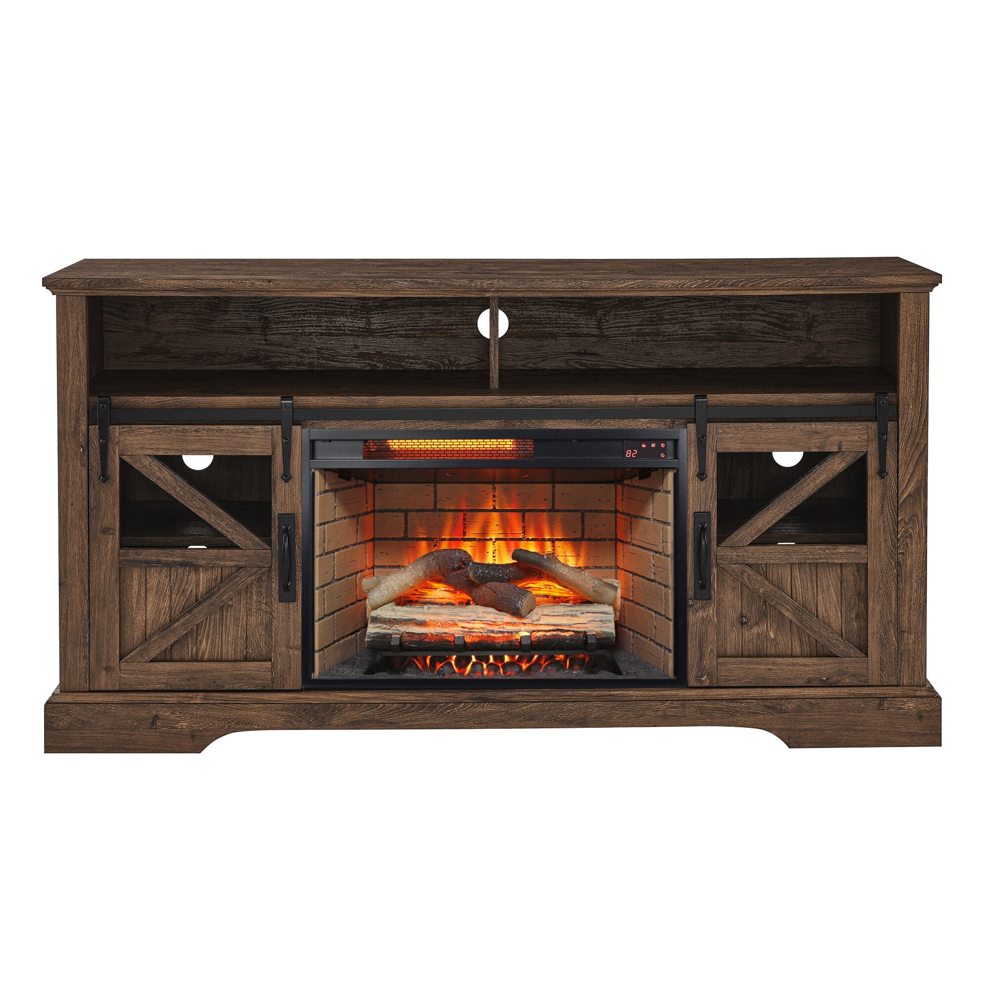 Indoor Fireplace 60 Inch Electric Fireplace Entertainment Center With Door Sensor-Reclaimed Barnwood Color,Fireplace Accessories