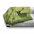 thumbnail image 2 of Antlers Soft Flannel Fleece Blanket, Male Deer on a Meadow with Trees and Crow Bird Woodland Mist Rural Green Country Print, Cozy Plush for Indoor and Outdoor Use, 70" x 90", Green, by Ambesonne, 2 of 5