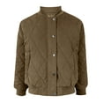 thumbnail image 4 of Women's Quilted Jacket Casual Fashion Lightweight Cropped Zip up Outerwear Winter Puffer Coats with Pockets New Oversized Outerwear Jackets Khaki XL, 4 of 9