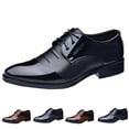 thumbnail image 4 of Xfvqtps Mens Dress Shoes British Style Simplicity Splicing Together Pointy Toe Lace up Soft Sole Breathable Comfortable Fashion Printing Classic Formal Business Patent Leather Shoes Black, 4 of 6