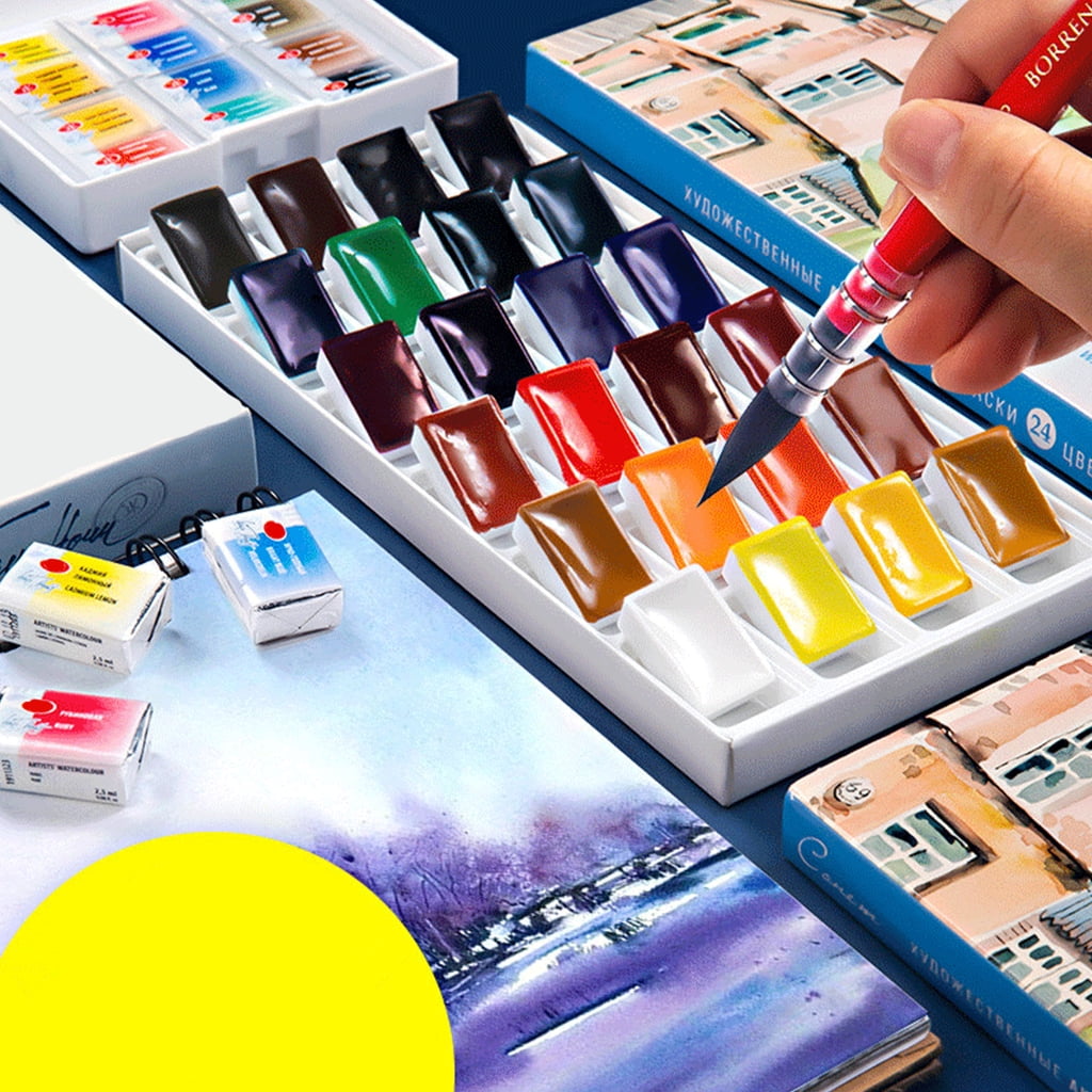 Milue 24 Colors Artist Solid Watercolor Paint Foldable Palette Lid Drawing Supplies