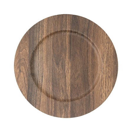 Simply Elegant Set of 6 Faux Wood Plastic Charger Plate | Service Plate for Parties, Dinner, Weddings, Quinceaneras and Events | 13 inch Diameter | Brown Finish