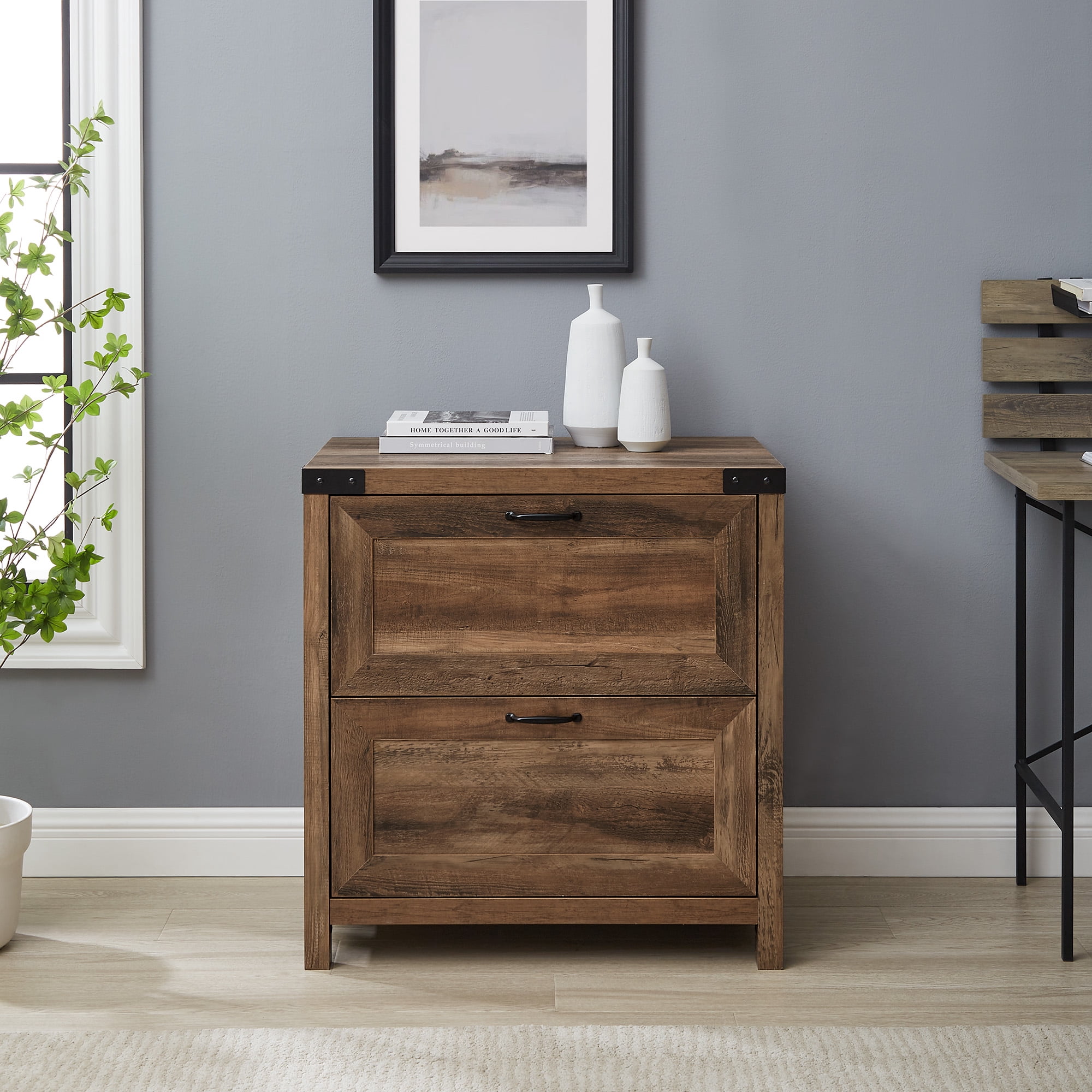 Walker Edison Farmhouse 2-Drawer File Cabinet, White Oak