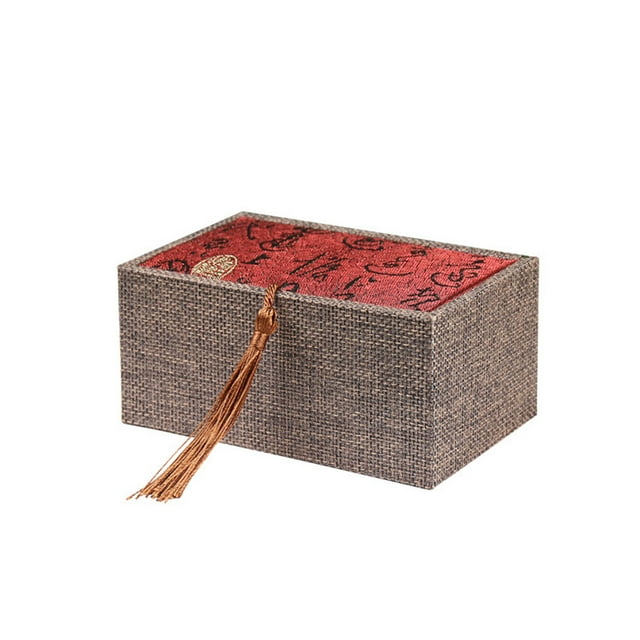 Qarigey Caja de joyería de lino y algodón, patrón de caligrafía Rectangular portátil, contenedor de colección decorativo colorido Ropa, zapatos y accesorios Miscelánea gris rojo Qarigey AP017910-01