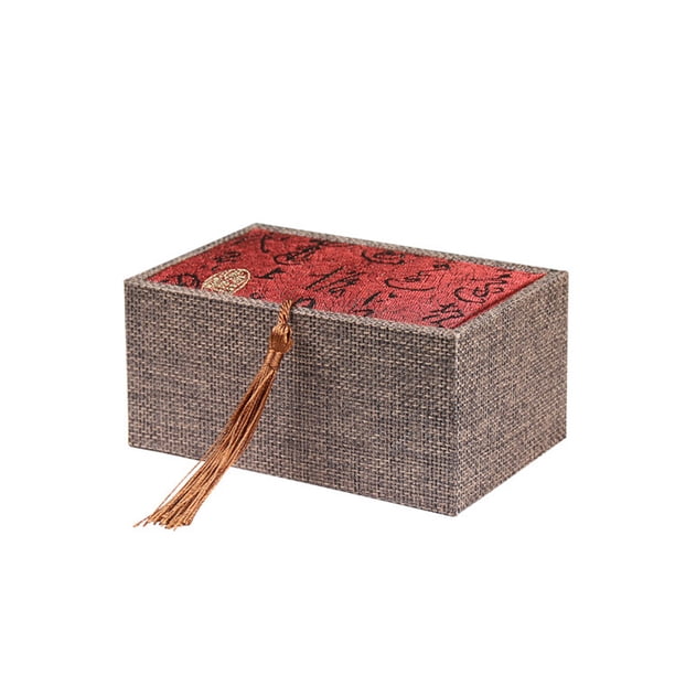 Caja de joyería de lino y algodón Patrón de caligrafía rectangular Caja de contenedor de colección de pulseras coloridas con mango de borla Ropa, zapatos y accesorios Miscelánea gris rojo Minnieouse AP017910-01