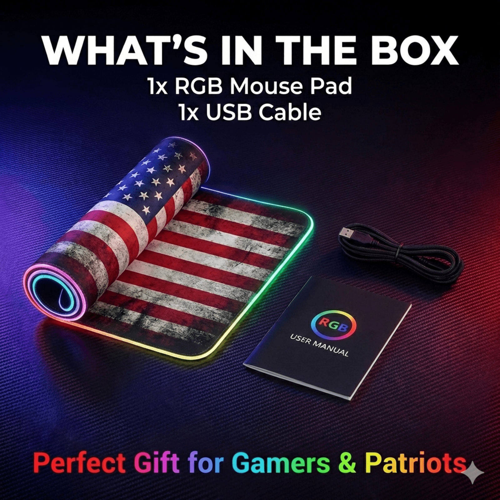 memzuoix LED Mouse pad 31.5×11.8 Inch, Large RGB Glow Gaming Mouse Pad for Computer, 12 Cool Lighting Modes, Anti-Slip Base, Waterproof, Stain Resistant, Desk Mouse pad for Wireless mouse, Flag Shape