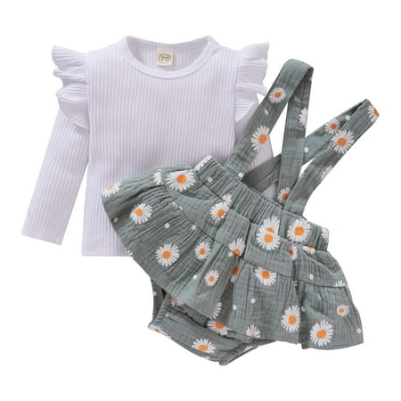 

Binmer Autumn Winter Baby Girls Baby Girl Long Sleeved Blouse Flower Pattern Suspender Skirt Suit