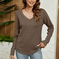 thumbnail image 6 of Horkkom Womens Long Sleeve T Shirts Casual V Neck Solid Color Tops Comfy Loose Layer Undershirt, Gifts for Women, 6 of 9