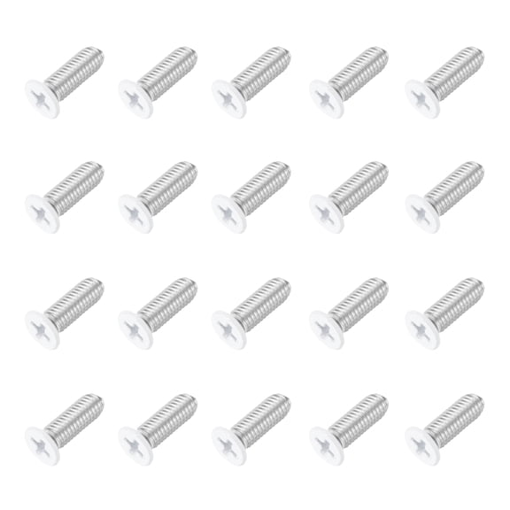 Uxcell M6 x 18mm Flat Countersunk Head Machine Screws 304 Stainless Steel Full Thread Phillips Drive Cross Screw for Furniture Connection Electrical Appliances (White, Pack of 20)