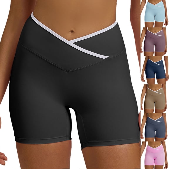 BiZtdJrK Blue Running Shorts for Women Criss Cross Waist Gym Yoga Workout Shorts Lightweight Stretch Body Shaper Boyshorts S