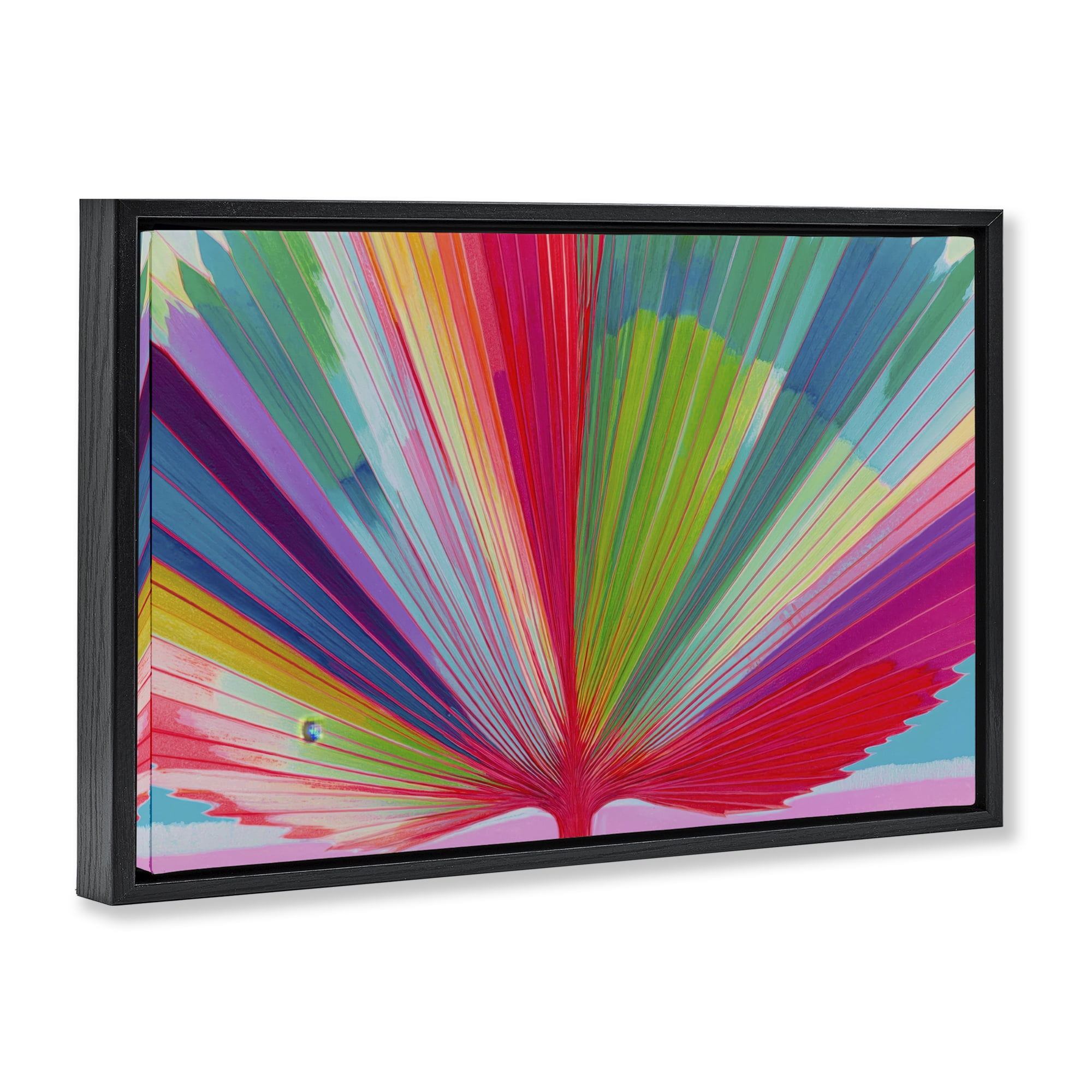 Stupell Industries Palm Fan In Spectrum Black Framed Floater Canvas Wall Art, design by Chromatic Storm Studio