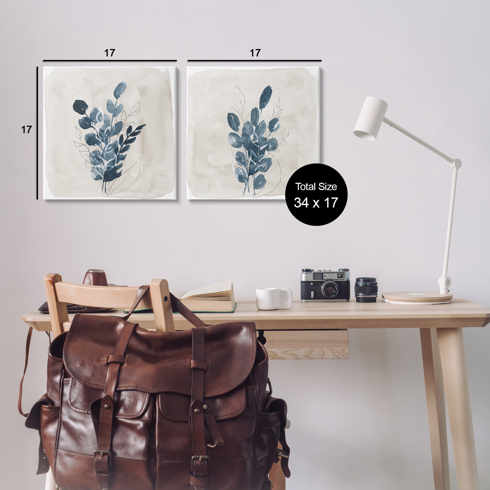 Stupell Industries Blue Summer Leaves Plants & Flowers Painting Wrapped Canvas Art Print Wall Art, 17 x 17, Set of 2