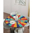 thumbnail image 2 of Retro Happy Birthday Fitted Tablecloth for Round Table,Colorful Star and Stripe Table Cover with Elastic Edge Waterproof Table Cloth,Pentagram Circle Table Covers for Kitchen 36-44in, 2 of 6