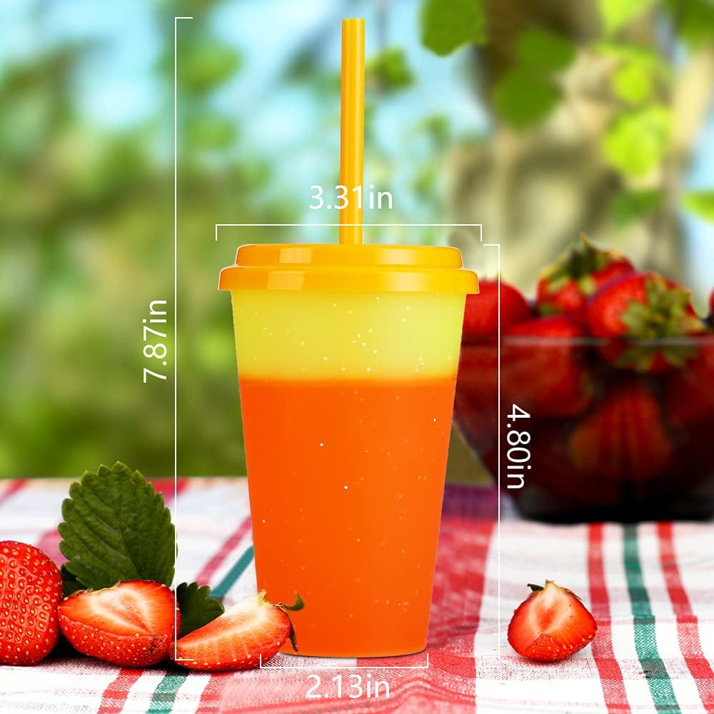 Plastic Kids Cups with Lids and Straws - 10 Pack 12 oz Reusable Tumbler with Straw | Color Changing Cup with Lid Adults Bulk Travel Tumblers Drinking