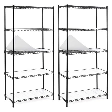 

2-Pack 5-Shelf Shelving Unit Adjustable Heavy Duty Carbon Steel Wire Shelves 150lbs Loading Capacity Per Shelf Units and Storage for Kitchen Garage (30W x 14D 60H) Black S200-5X2