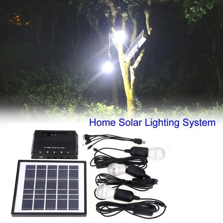 Dilwe Solar Panel Lighting Systemoutdoor Solar Light System4w Outdoor Solar Power Panel 3 Led Bulbs Lamp Charger Garden Home Mobile Light System Kit