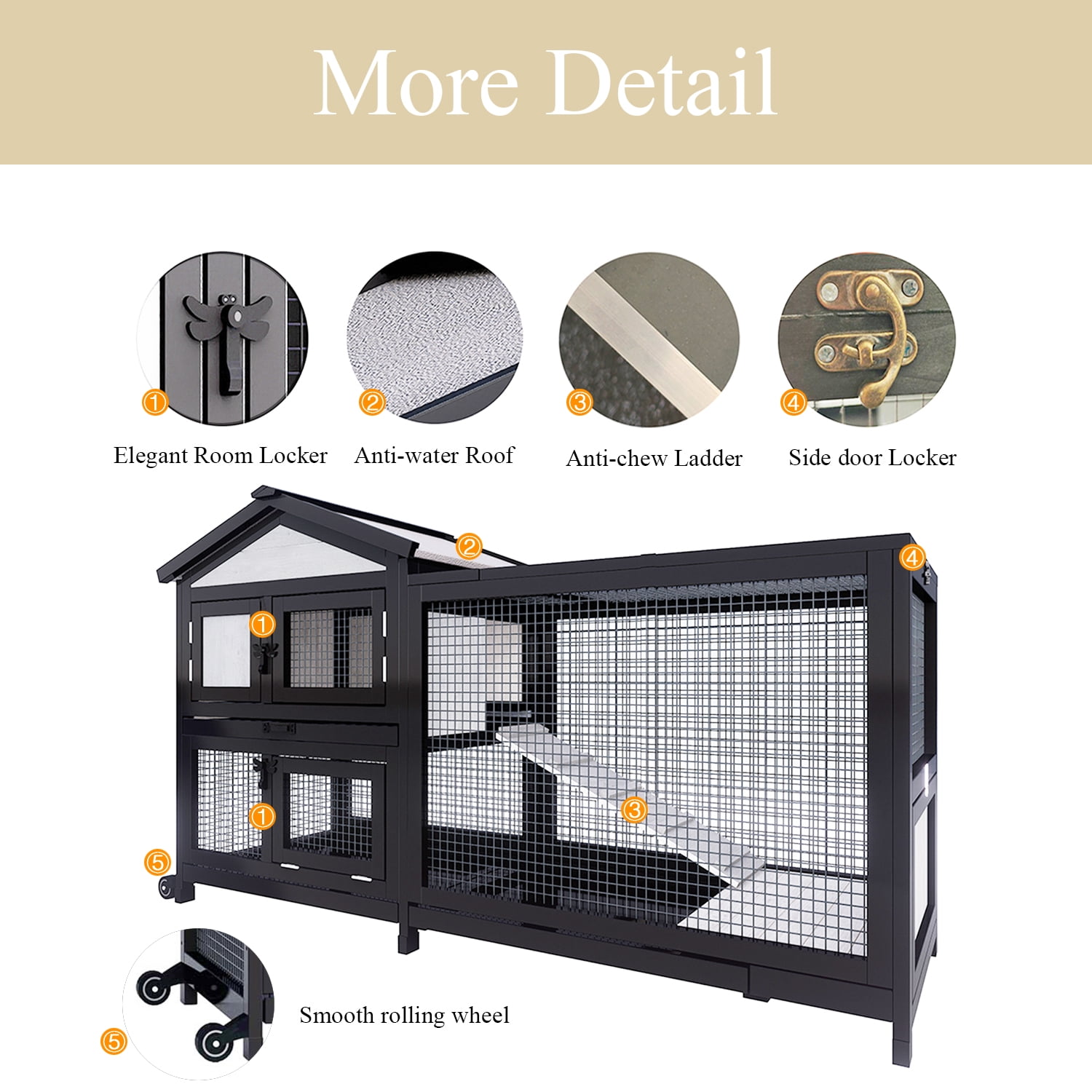 Large Rabbit Hutch Indoor Outdoor Chicken Coop Wooden Bunny Cage with Waterproof Roof