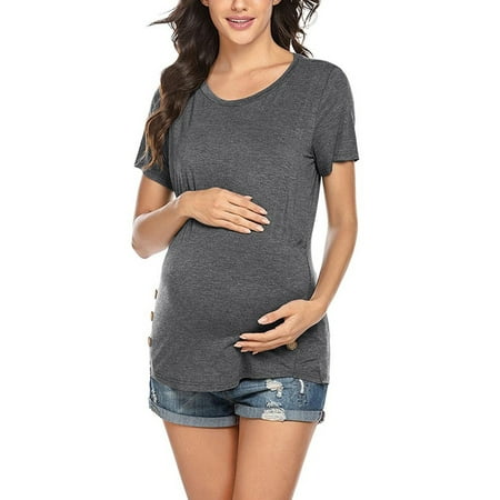 

Pfysire Womens Maternity Nursing T-Shirts Short Sleeve Casual Blouse Dark Grey L