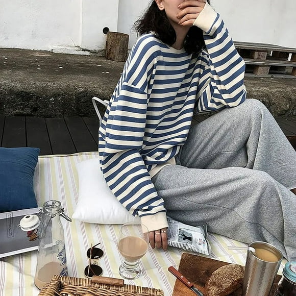 Sweats à Capuche Femmes Harajuku à Rayures Gothiques Vêtements à Capuche en Coton 2022 Automne Manches Longues Lâches Kawaii Sweat-Shirt kpop Tops - Xian 287 hong / L